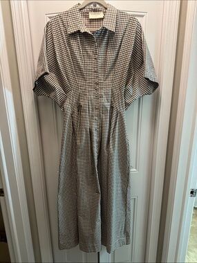NWT Exquise from Anthropologie Gingham Button-Front Midi Dress